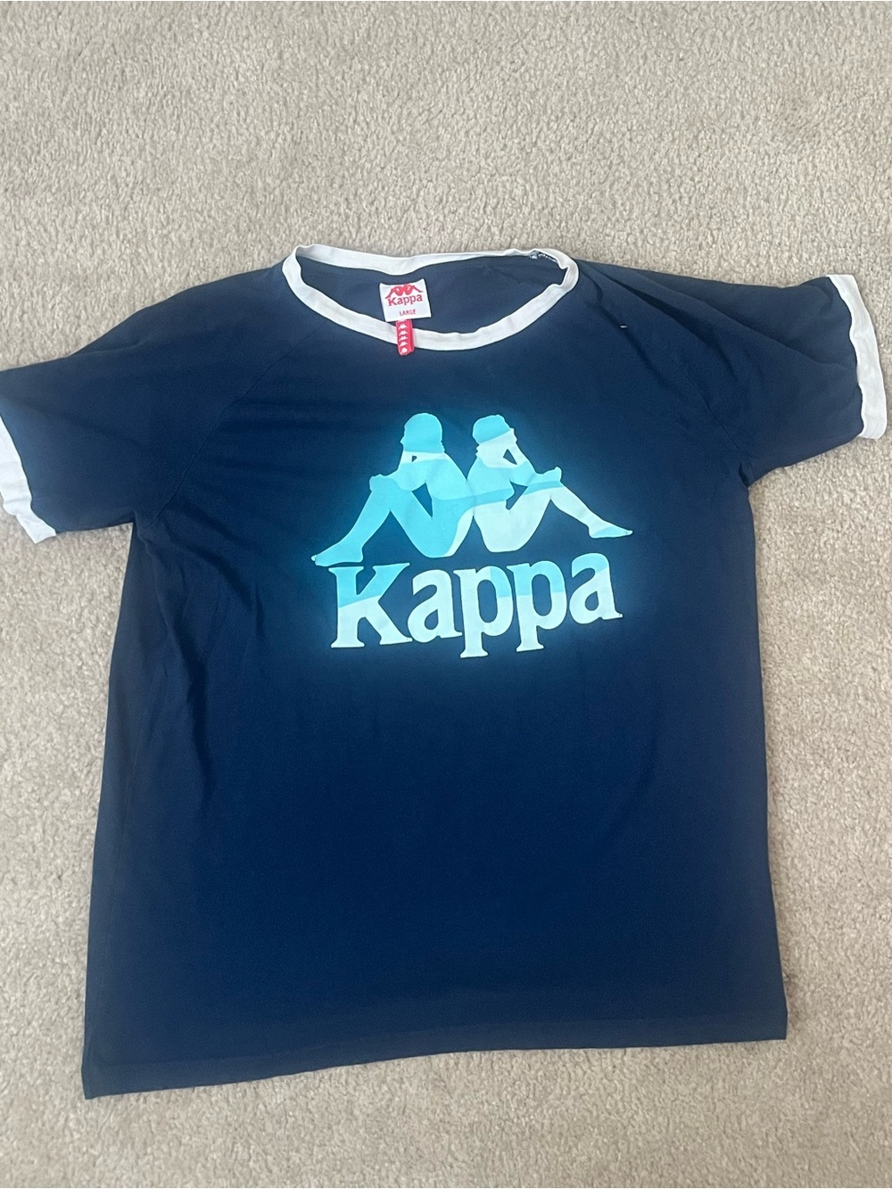 Kappa Navy Tee with Light Blue Logo and White Trim